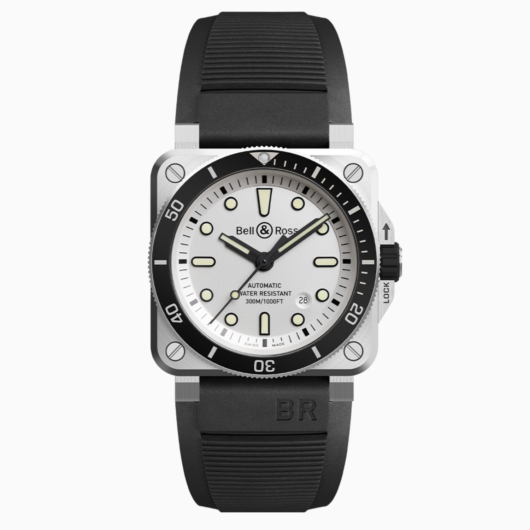 BR03-92 Auto White Diver Steel/Rubber Strap - Reference BR0392-D-WH-ST/SRB
